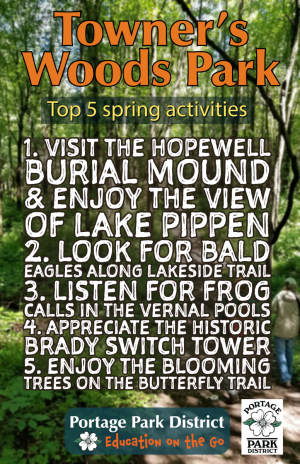 Towners Woods hopewell mound, lake pippen, bald eagles, vernal pools, butterfly trail