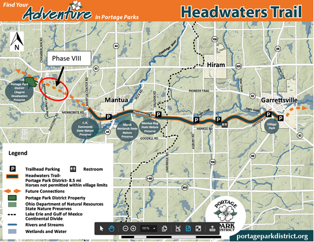 map of Headwaters Trail Phase VIII circled near Mennonite Road