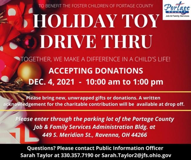 A flyer about the holiday toy drive thru