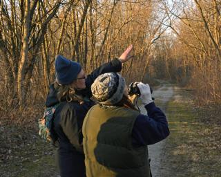 two birdwatchers along the trail
