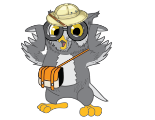 Owlbert mascot in explorer hat 