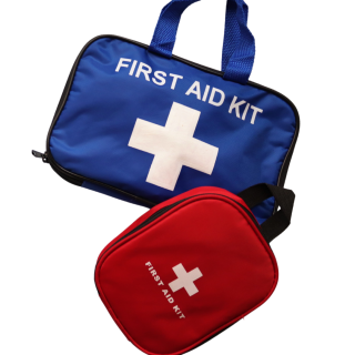 Blue and red first aid kit bags