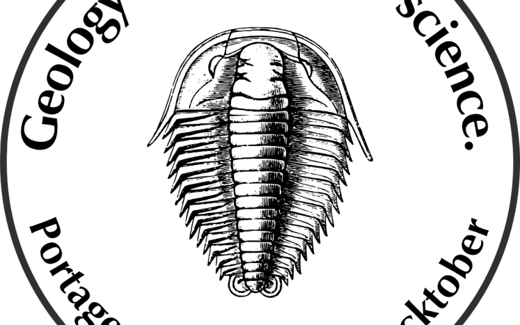 Rocktober black and white image with Trilobite in the center